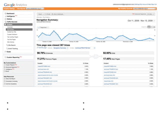 Navigation summary
• In the middle is the page              • Exits and next pages on right
• Entrances and previous pages on left   • See which pathways are most used
 