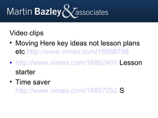 Video clips
• Moving Here key ideas not lesson plans
  etc http://www.vimeo.com/18888798
• http://www.vimeo.com/18892401 Lesson
  starter
• Time saver
  http://www.vimeo.com/18867252 S
 