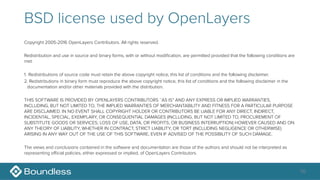 BSD license used by OpenLayers
Copyright 2005-2016 OpenLayers Contributors. All rights reserved.
Redistribution and use in source and binary forms, with or without modification, are permitted provided that the following conditions are
met:
1. Redistributions of source code must retain the above copyright notice, this list of conditions and the following disclaimer.
2. Redistributions in binary form must reproduce the above copyright notice, this list of conditions and the following disclaimer in the
documentation and/or other materials provided with the distribution.
THIS SOFTWARE IS PROVIDED BY OPENLAYERS CONTRIBUTORS ``AS IS'' AND ANY EXPRESS OR IMPLIED WARRANTIES,
INCLUDING, BUT NOT LIMITED TO, THE IMPLIED WARRANTIES OF MERCHANTABILITY AND FITNESS FOR A PARTICULAR PURPOSE
ARE DISCLAIMED. IN NO EVENT SHALL COPYRIGHT HOLDER OR CONTRIBUTORS BE LIABLE FOR ANY DIRECT, INDIRECT,
INCIDENTAL, SPECIAL, EXEMPLARY, OR CONSEQUENTIAL DAMAGES (INCLUDING, BUT NOT LIMITED TO, PROCUREMENT OF
SUBSTITUTE GOODS OR SERVICES; LOSS OF USE, DATA, OR PROFITS; OR BUSINESS INTERRUPTION) HOWEVER CAUSED AND ON
ANY THEORY OF LIABILITY, WHETHER IN CONTRACT, STRICT LIABILITY, OR TORT (INCLUDING NEGLIGENCE OR OTHERWISE)
ARISING IN ANY WAY OUT OF THE USE OF THIS SOFTWARE, EVEN IF ADVISED OF THE POSSIBILITY OF SUCH DAMAGE.
The views and conclusions contained in the software and documentation are those of the authors and should not be interpreted as
representing official policies, either expressed or implied, of OpenLayers Contributors.
10
 