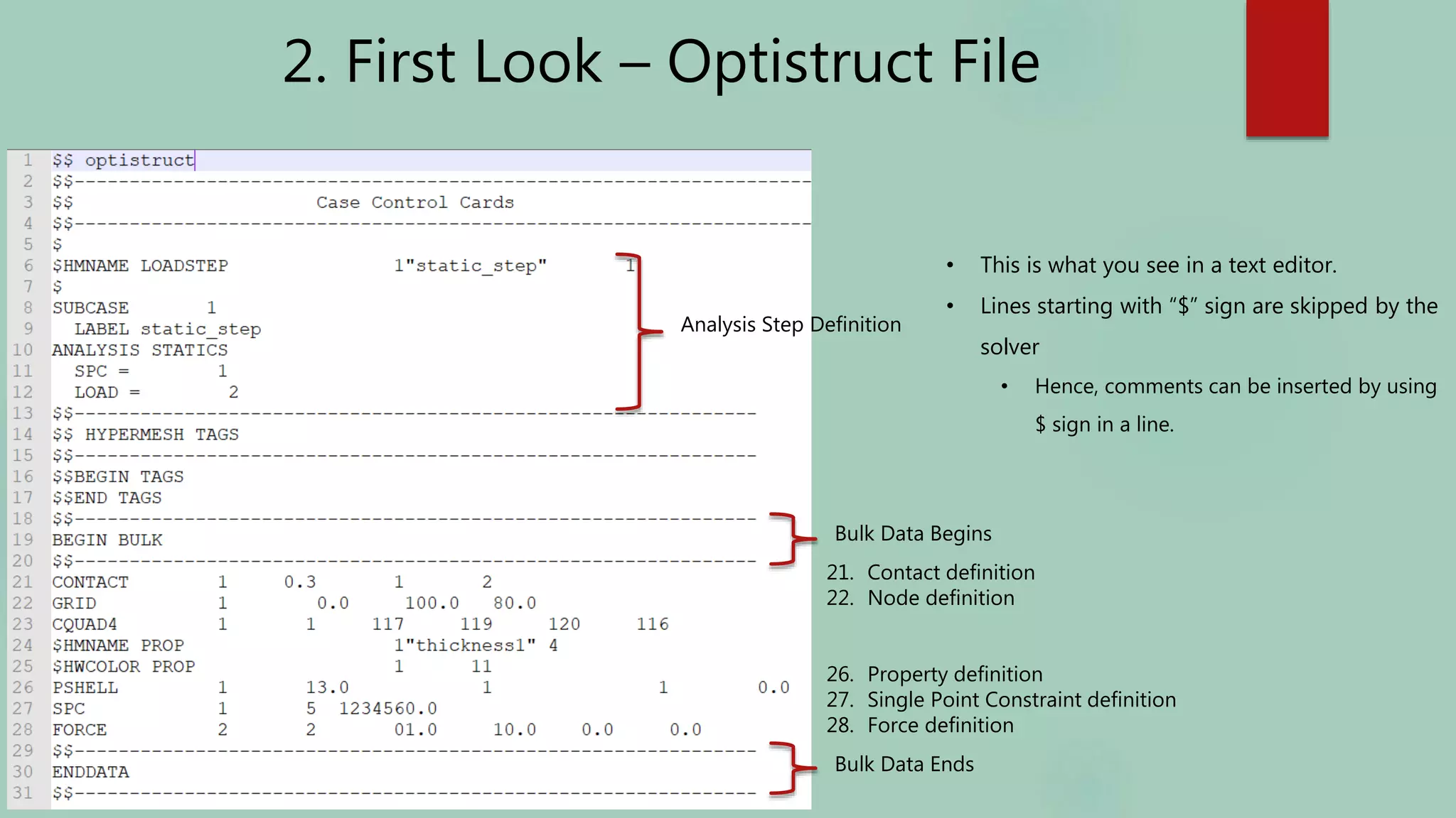 Understanding optistruct & LS-Dyna files using text editor | PPTX