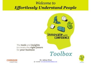 Welcome to
Effortlessly Understand People




                  Dr. Adrian West
         c copyright www.innovatewithconfidence.com
 