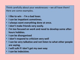Strengths And Weaknesses List Strengths And Weaknesses List