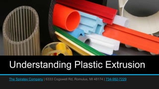 Understanding Plastic Extrusion
The Spiratex Company | 6333 Cogswell Rd, Romulus, MI 48174 | 734-992-7229
 