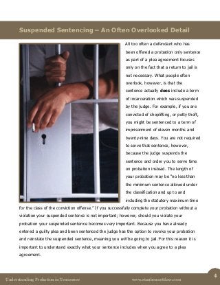 Understanding Probation in Tennessee www.stanbennettlaw.com
4
Suspended Sentencing – An Often Overlooked Detail
All too of...