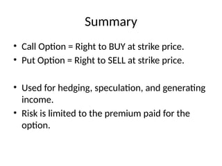 Understanding Put and Call Options - Explanation | PPTX