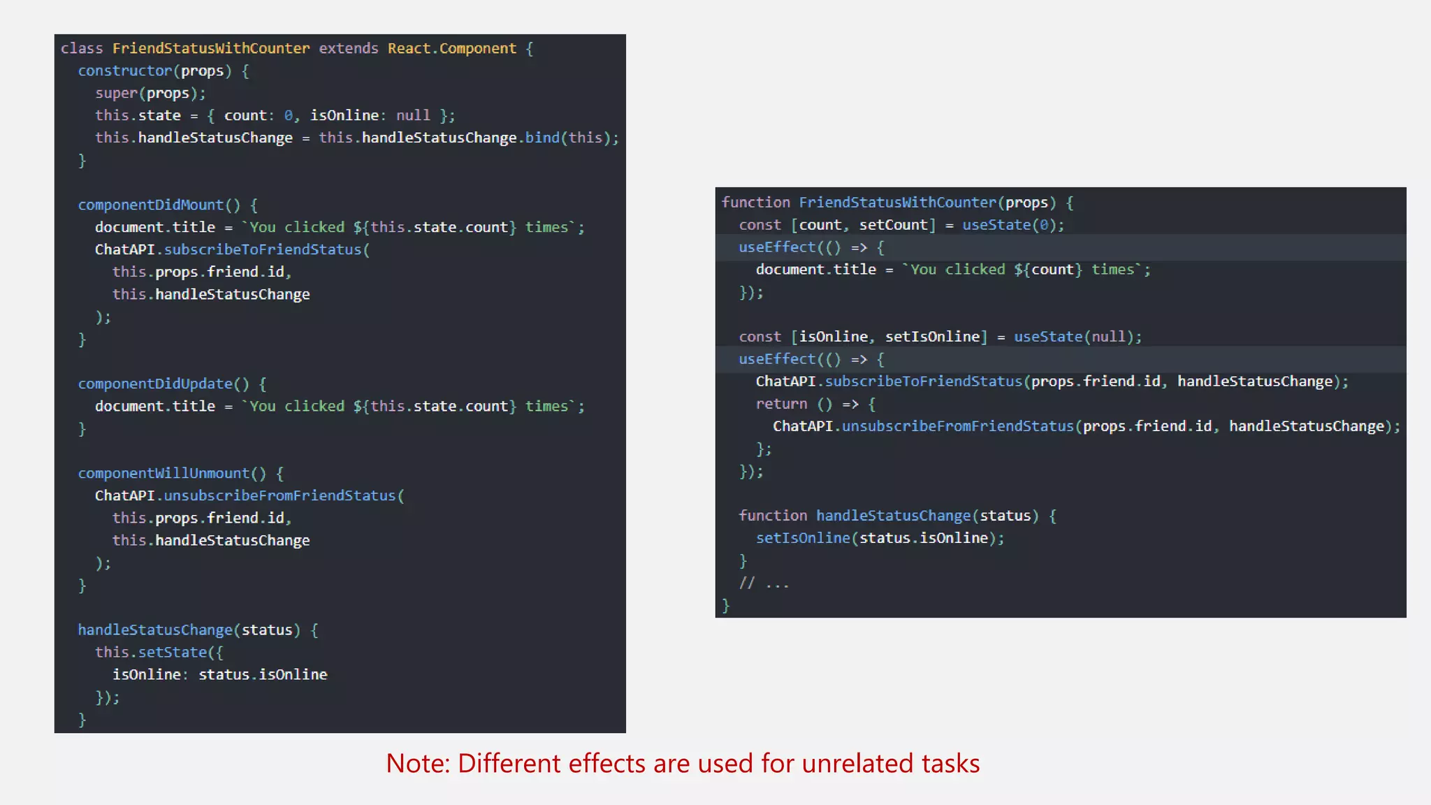 Note: Different effects are used for unrelated tasks
 