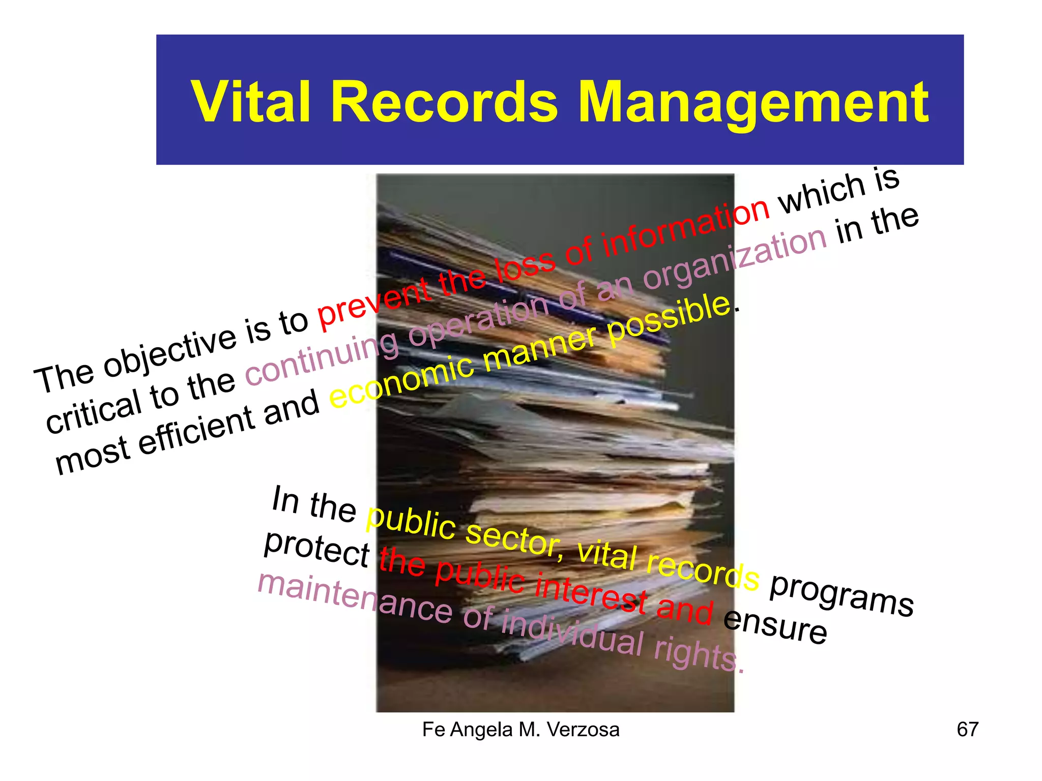 Vital Records Management 
Fe Angela M. Verzosa 67 
 