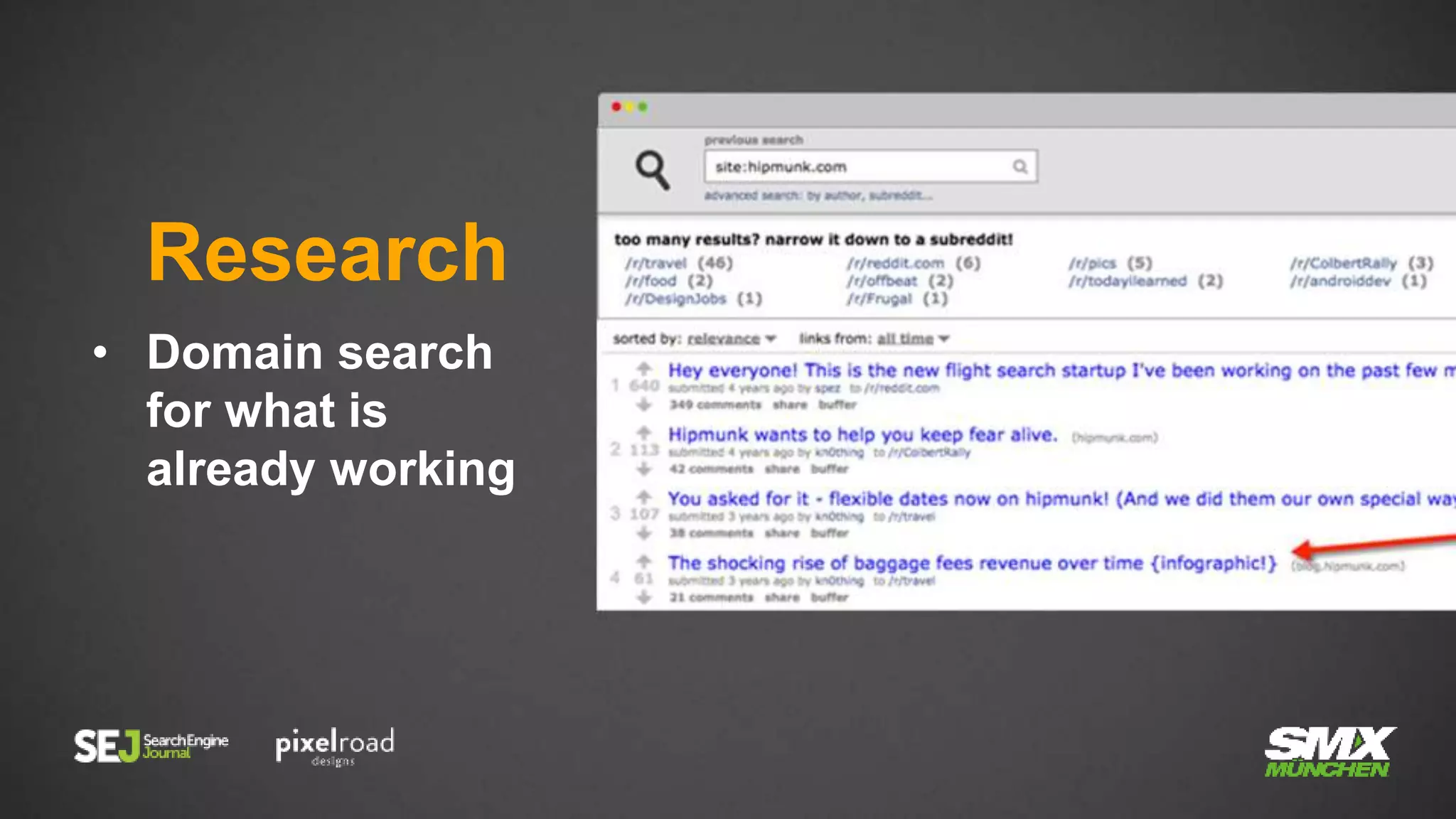 • Domain search
for what is
already working
Research
 