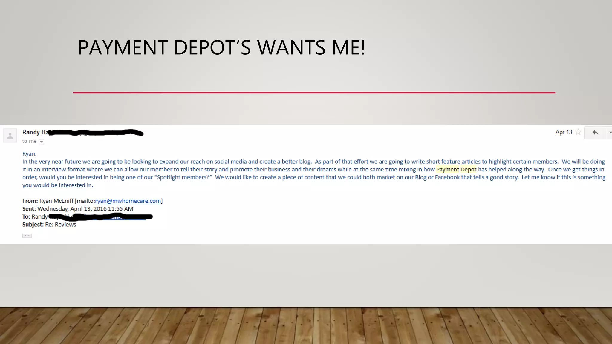 PAYMENT DEPOT’S WANTS ME!
 