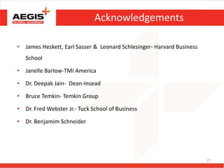 Acknowledgements
• James Heskett, Earl Sasser & Leonard Schlesinger- Harvard Business
School
• Janelle Barlow-TMI America
...
