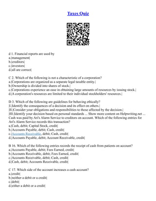 Understanding Taxes Worksheet | PDF