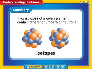 • Two isotopes of a given element
  contain different numbers of neutrons.
 