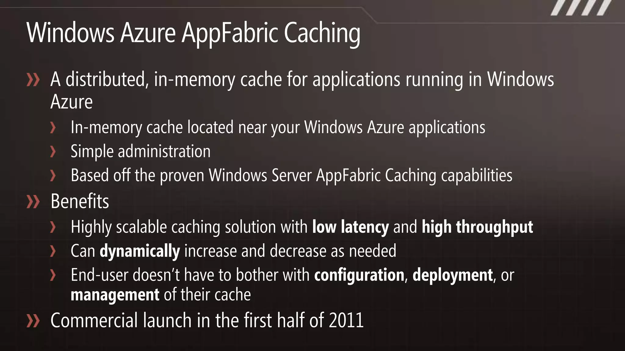 Windows Azure Storage Building BlocksStorageQueueBlobs &DrivesAccountTablesEach storage account can hold up to 100 TB