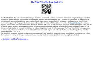 Understanding The Basis Of The Dark Web | PPT