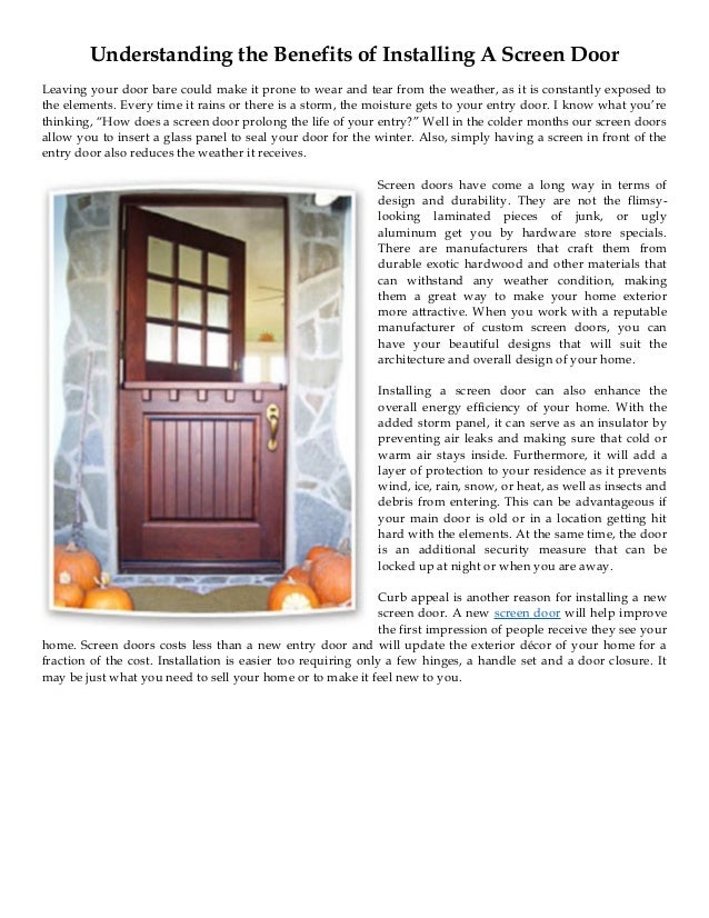 Understanding The Benefits Of Installing A Screen Door