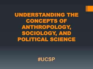 UNDERSTANDING THE
CONCEPTS OF
ANTHROPOLOGY,
SOCIOLOGY, AND
POLITICAL SCIENCE
#UCSP
 