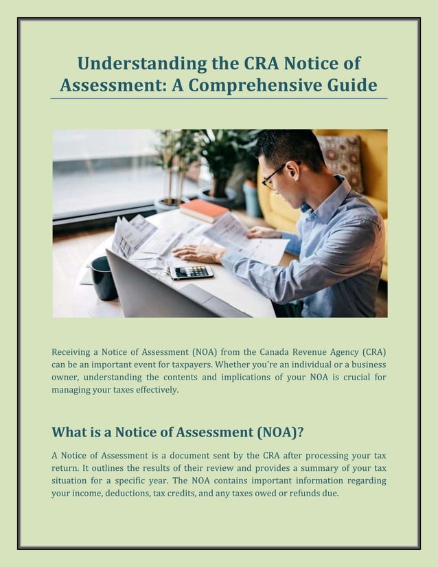 Understanding The CRA Notice Of Assessment DOCX Personal Taxes Understanding the cra notice of assessment docx personal taxes