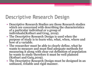 what is descriptive research design according to kothari