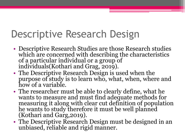 meaning of descriptive research design in research methodology