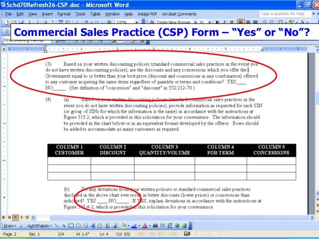 Commercial Sales Practices Chart