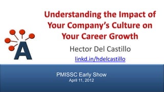 Hector Del Castillo
                      linkd.in/hdelcastillo

               PMISSC Early Show
                   April 11, 2012
© AIPMM 2012
 
