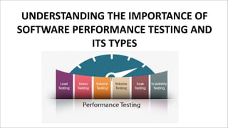 UNDERSTANDING THE IMPORTANCE OF
SOFTWARE PERFORMANCE TESTING AND
ITS TYPES
 