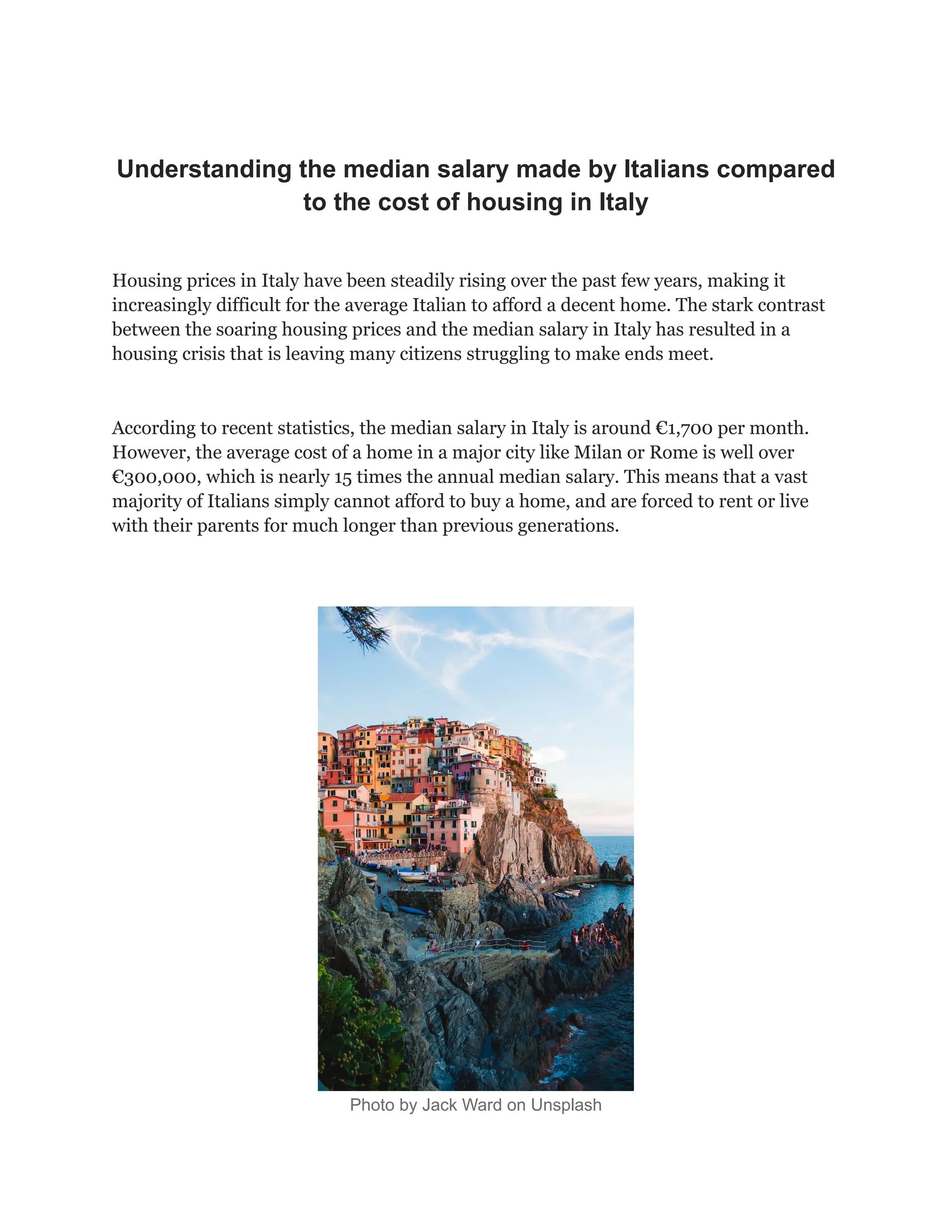 Understanding the median salary made by Italians compared to the cost