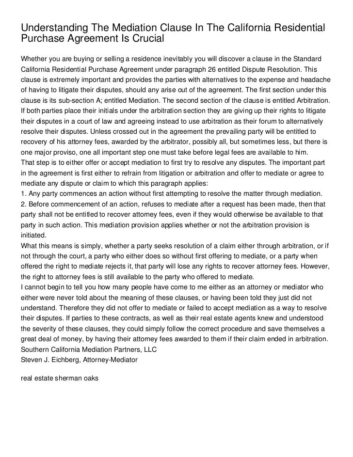 Understanding The Mediation Clause In The California Residential