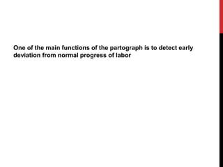 One of the main functions of the partograph is to detect early
deviation from normal progress of labor
 
