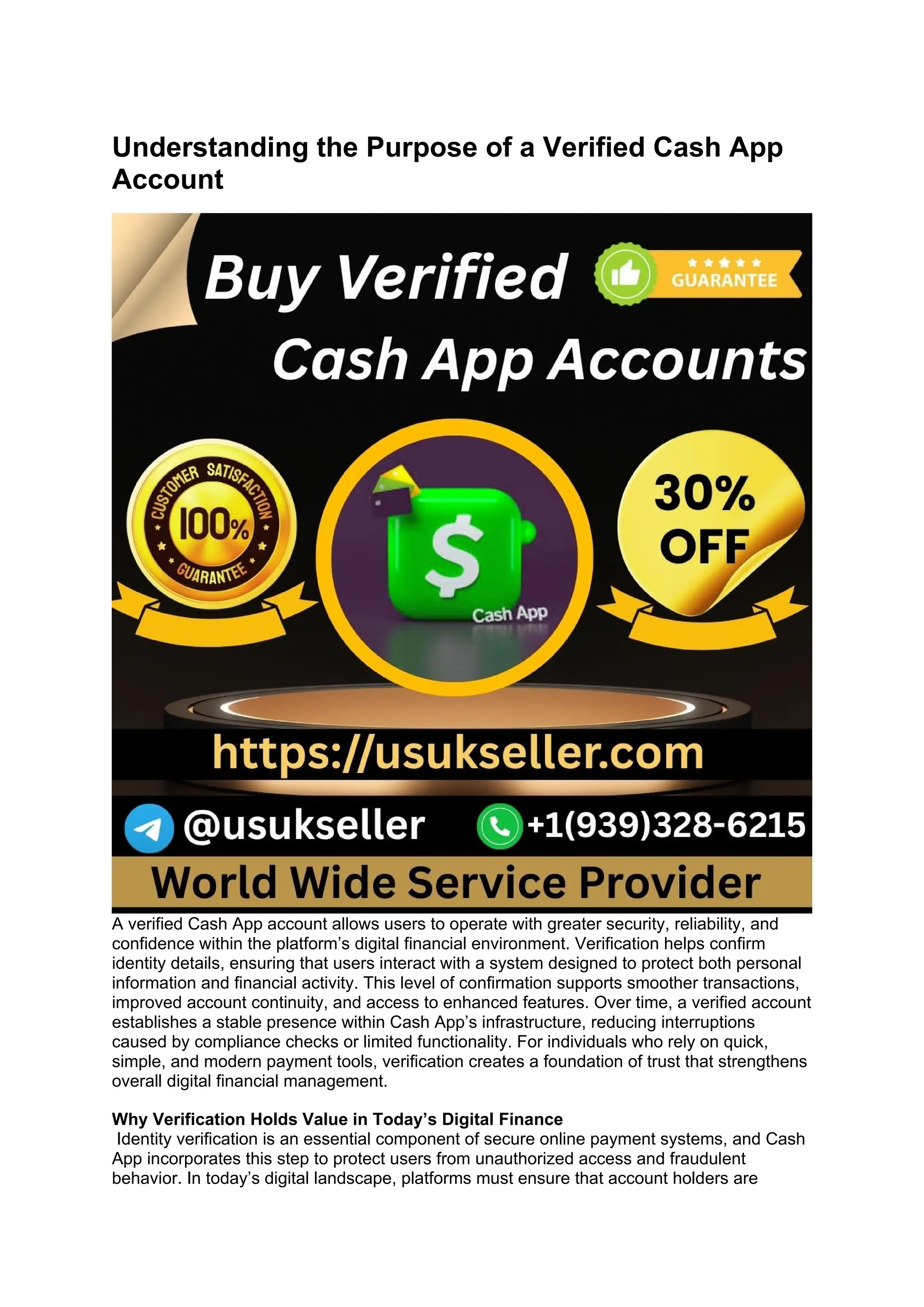 Understanding the Purpose of a Verified Cash App
Account
A verified Cash App account allows users to operate with greater security, reliability, and
confidence within the platform’s digital financial environment. Verification helps confirm
identity details, ensuring that users interact with a system designed to protect both personal
information and financial activity. This level of confirmation supports smoother transactions,
improved account continuity, and access to enhanced features. Over time, a verified account
establishes a stable presence within Cash App’s infrastructure, reducing interruptions
caused by compliance checks or limited functionality. For individuals who rely on quick,
simple, and modern payment tools, verification creates a foundation of trust that strengthens
overall digital financial management.
Why Verification Holds Value in Today’s Digital Finance
Identity verification is an essential component of secure online payment systems, and Cash
App incorporates this step to protect users from unauthorized access and fraudulent
behavior. In today’s digital landscape, platforms must ensure that account holders are
 