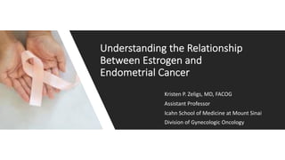 Kristen P. Zeligs, MD, FACOG
Assistant Professor
Icahn School of Medicine at Mount Sinai
Division of Gynecologic Oncology
Understanding the Relationship
Between Estrogen and
Endometrial Cancer
 