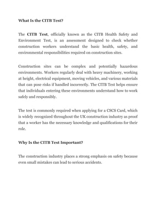 Understanding the CITB Test: Enhancing Safety and Professionalism in UK ...