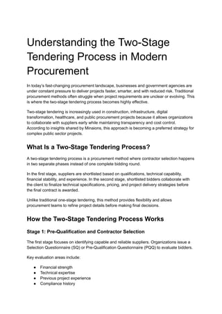 Benefits of the Two-Stage Tendering Process | PDF
