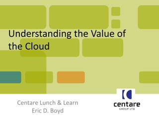 Understanding the Value of
the Cloud




 Centare Lunch & Learn
      Eric D. Boyd
 