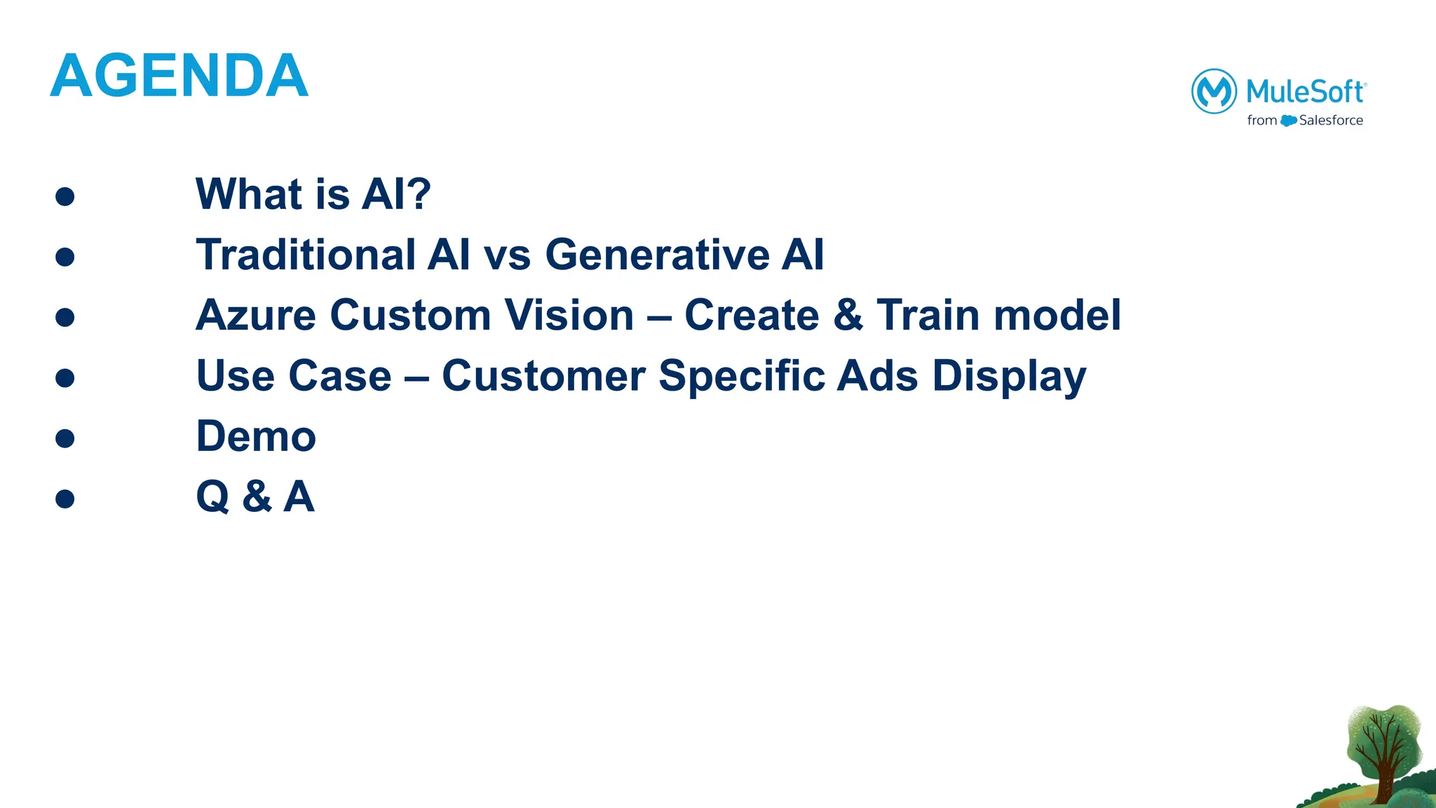 AGENDA
● What is AI?
● Traditional AI vs Generative AI
● Azure Custom Vision – Create & Train model
● Use Case – Customer Specific Ads Display
● Demo
● Q & A
