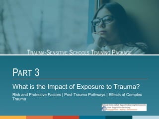 PART 3
What is the Impact of Exposure to Trauma?
Risk and Protective Factors | Post-Trauma Pathways | Effects of Complex
Trauma
 