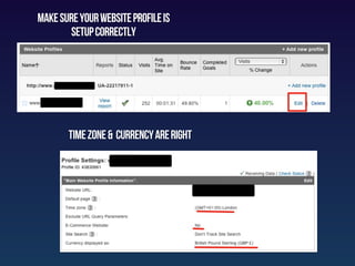 make sure your website Profile is
        setup correctly




       time zone & currency are right
 