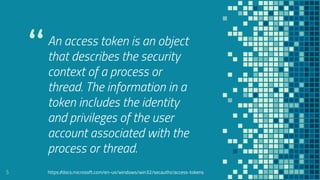 “An access token is an object
that describes the security
context of a process or
thread. The information in a
token inclu...