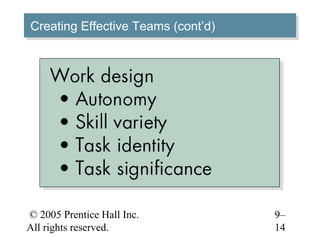 Creating Effective Teams (cont’d)
Creating Effective Teams (cont’d)




© 2005 Prentice Hall Inc.           9–
All rights reserved.                14
 
