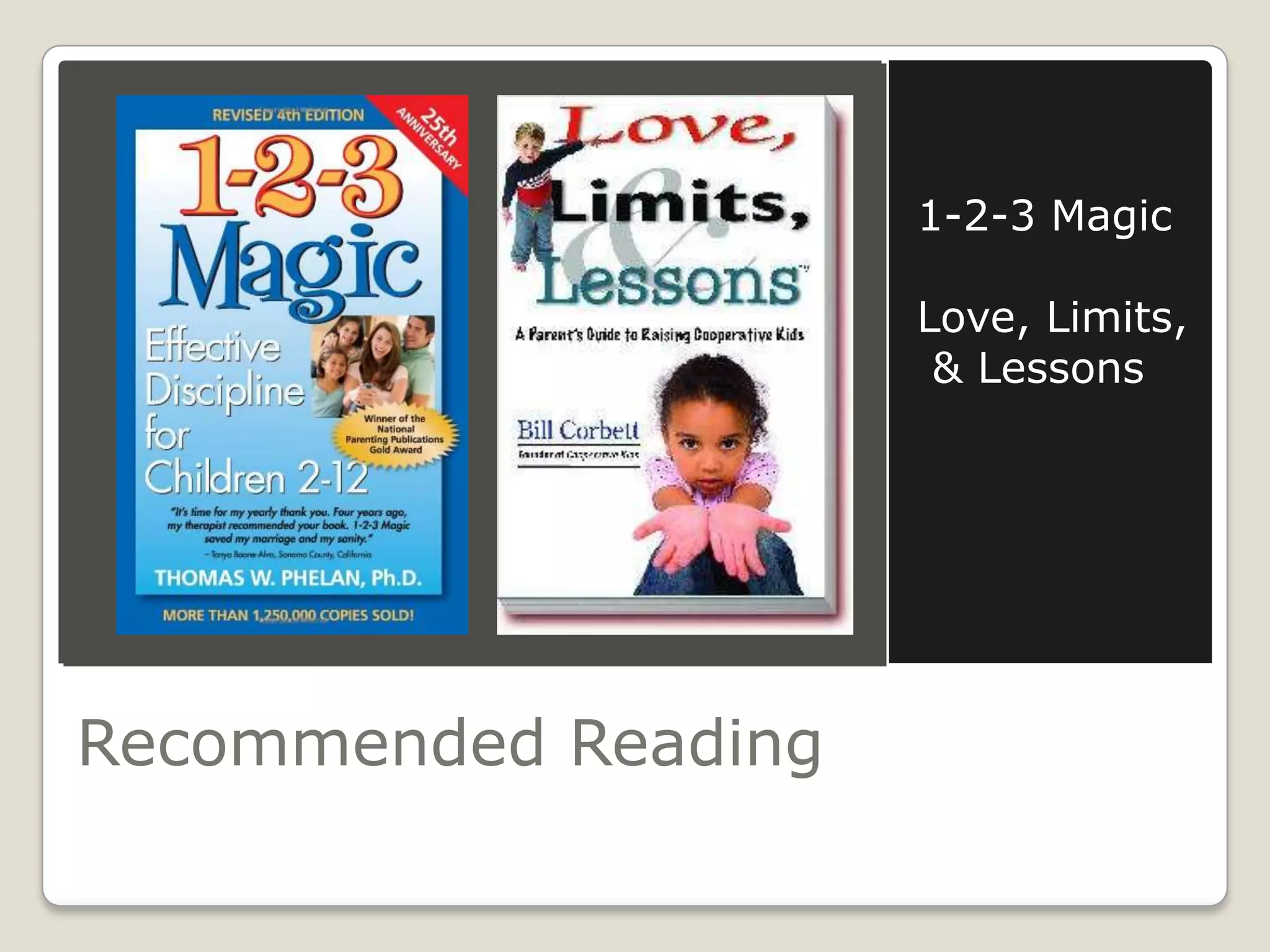 1-2-3 Magic

Love, Limits,
& Lessons

Recommended Reading

 