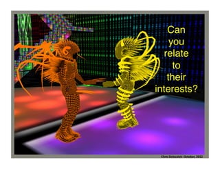 Can !
you !
relate !
to !
their
interests?	
  

Chris	
  Dolezalek	
  –	
  October,	
  2012	
  
Chris	
  Dolezalek-­‐	
  October,	
  2012	
  

 