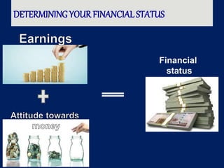 DETERMINING YOUR FINANCIALSTATUS
Financial
status
 