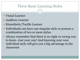 Understanding your learning styles 3 | PPTX