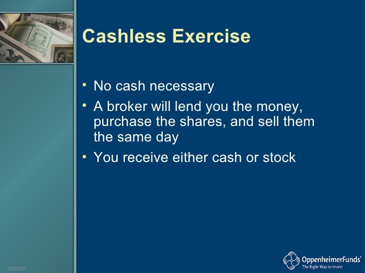 Exercising stock options cashless