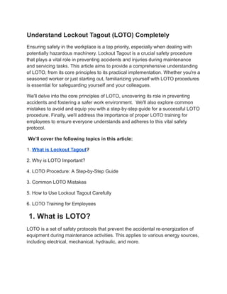 Understand Lockout Tagout (LOTO) Completely | PDF