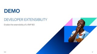 27
PUBLIC
PUBLIC
DEVELOPER EXTENSIBILITY
Enable the extensibility of a RAP BO
DEMO
 