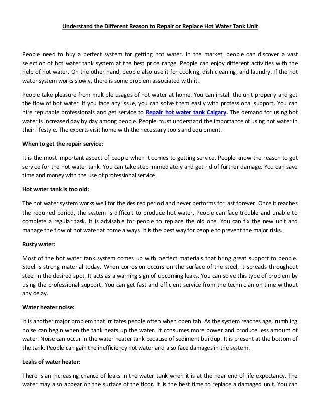 Understand the Different Reason to Repair or Replace Hot Water Tank