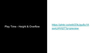 Play Time - Height & Overflow
https://plnkr.co/edit/23kJgu8u1A
ssnLlHVt27?p=preview
 