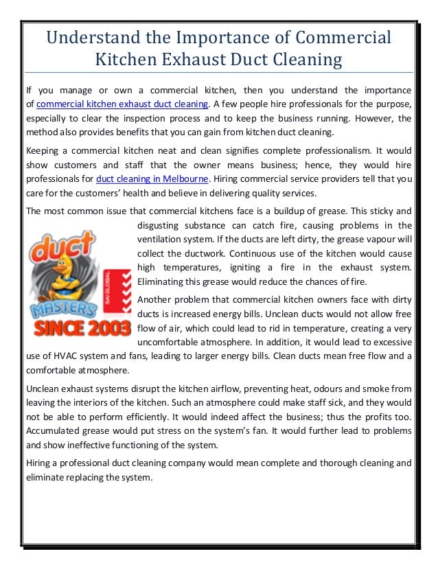 Understand the importance of commercial kitchen exhaust duct cleaning