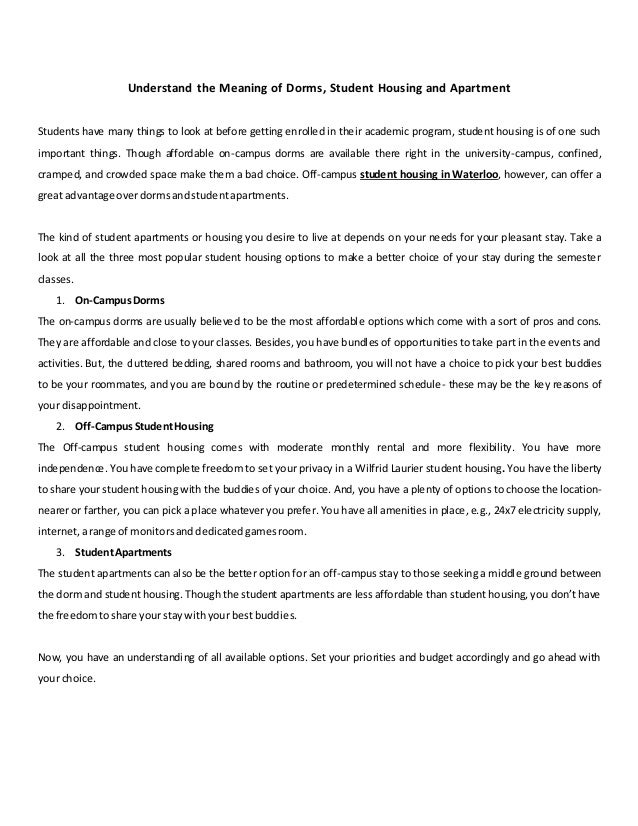 Understand The Meaning Of Dorms Student Housing And Apartment